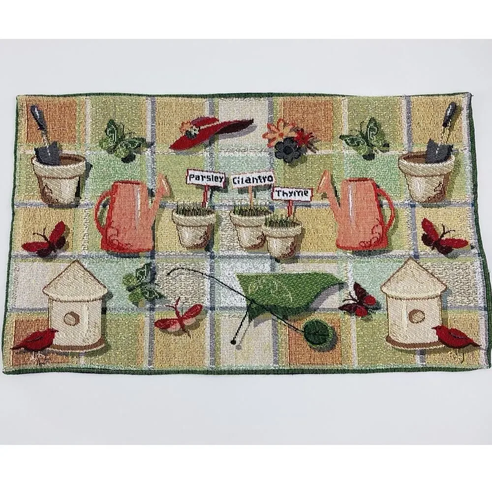 Placemats Set 6 Herb Garden Theme Bird Butterflies Red Hat Park B Smith Tapestry